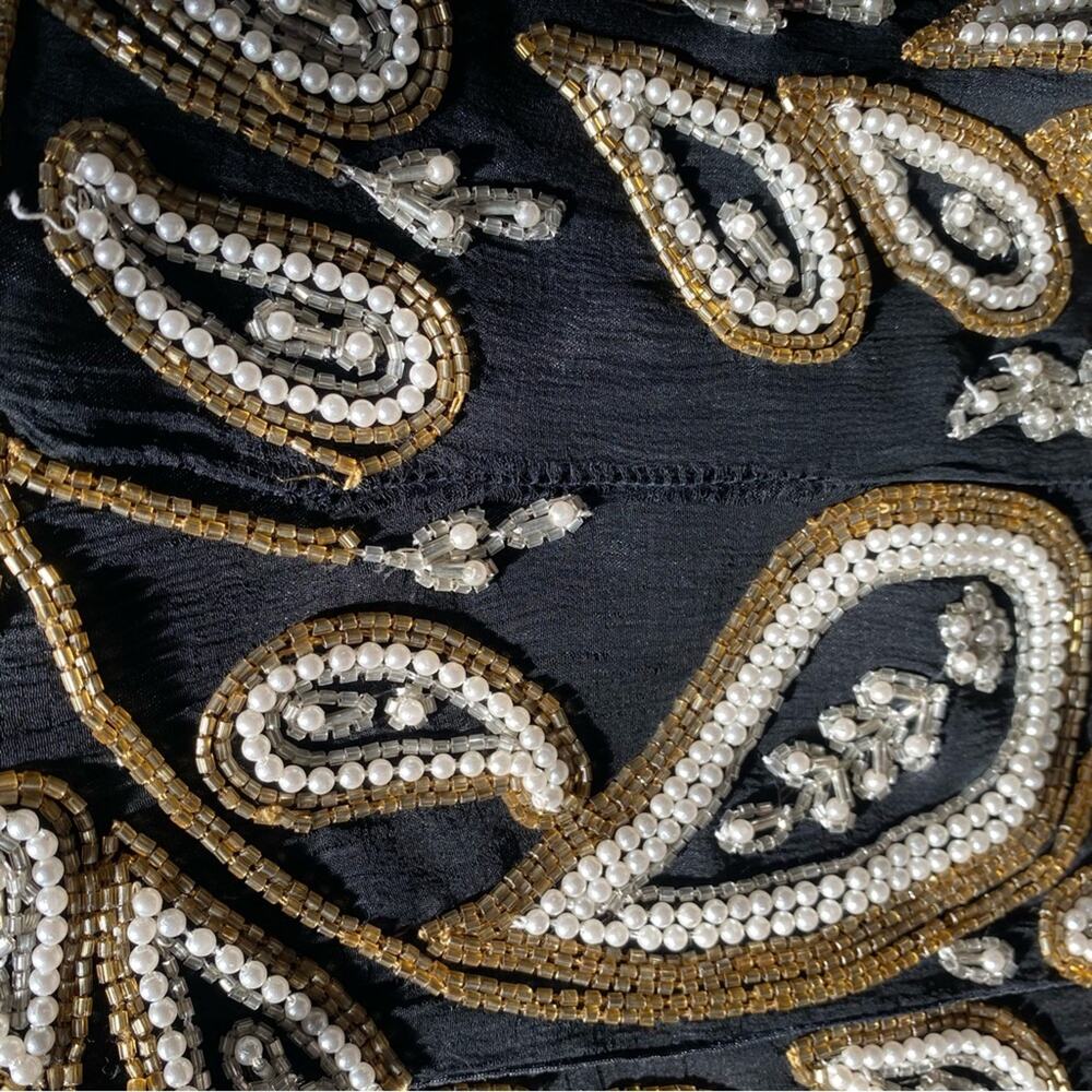 Carolyne Barton Nights Sequin Pearl Beaded Black Silk Lined Blouse size medium - Picture 10 of 13